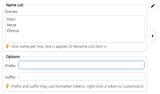 Name List options