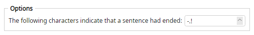 Sentence End Characters options
