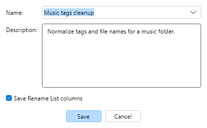 Save preset dialog